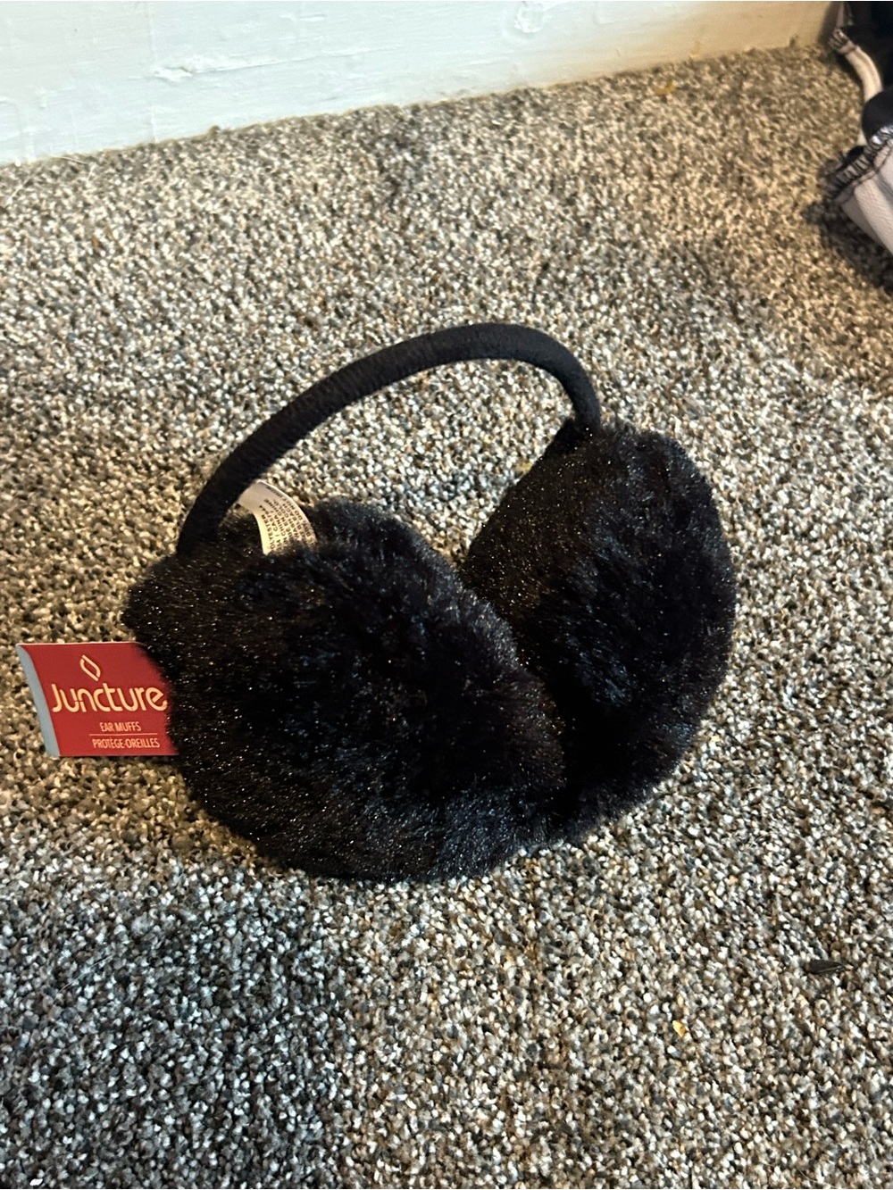NWT Juncture Black Faux Fur Ear Muffs Soft Plush Winter Warm Adjustable OS